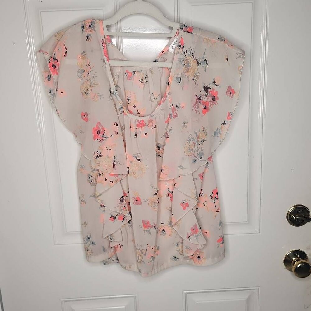 Marisol floral chiffon ruffle blouse women's size S